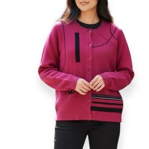 Red Button-up Front Cardigan with Black Accents